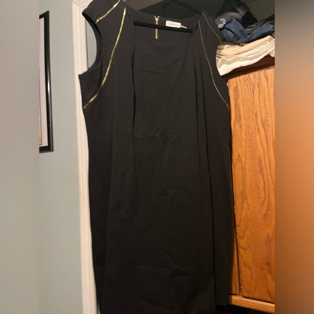 Calvin Klein black bodycon with gold accents